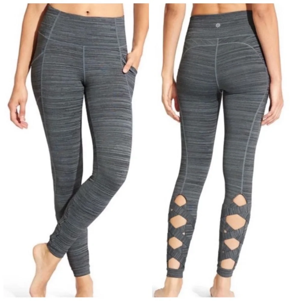 •ATHLETA• Gray Chatarunga High Rise Criss Cross Leggings Yoga Size XS